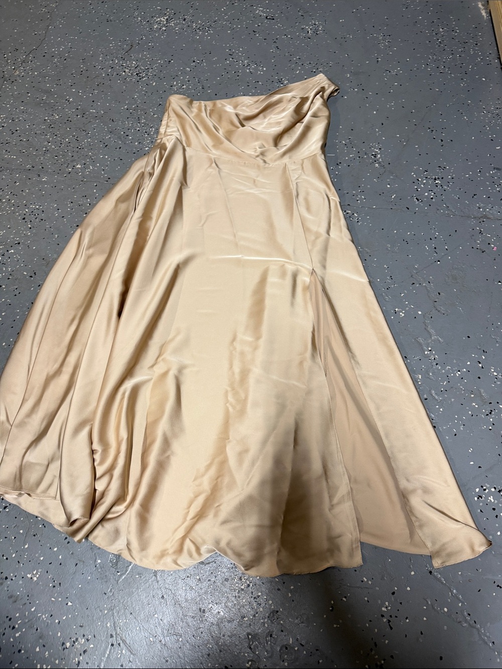 Azazie One-Shoulder Satin Gown in Champagne Beige